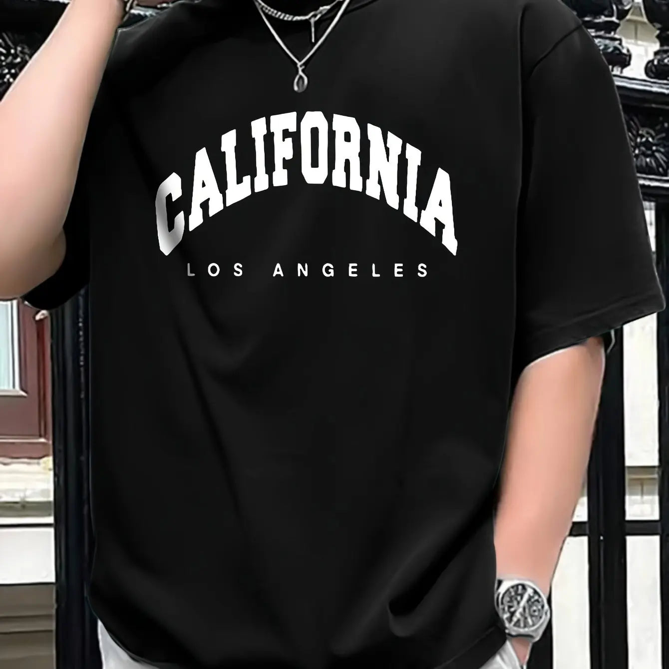 Summer men's 100% pure cotton casual loose fit plus CALIFORNIA printed sports comfortable round neck short sleeved T-shirt top